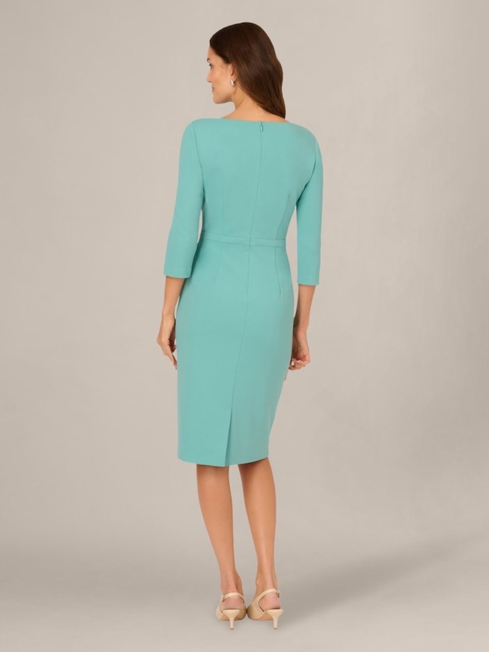 Adrianna Papell Size 14 NWT Green Bow Waist Sheath Midi Cocktail Dress GALA MOB - Picture 3 of 12